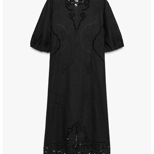 Zara Black Midi Dress with Lace Detail